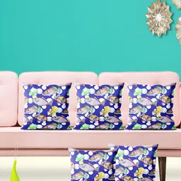 ArtzFolio Blue & White 5 Pieces Fish Printed Square Cushion Covers-6