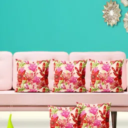 ArtzFolio Cream & Pink 5 Pieces Printed Square Cushion Covers-13