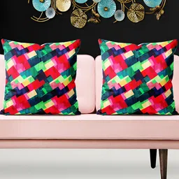 ArtzFolio Red & Blue 5 Pieces Geometric Printed Square Cushion Covers-image-79