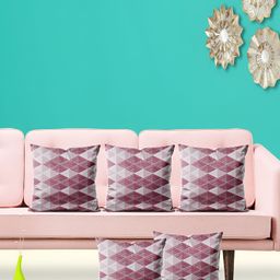 ArtzFolio Grey & Maroon 5 Pieces Geometric Printed Square Cushion Covers-18