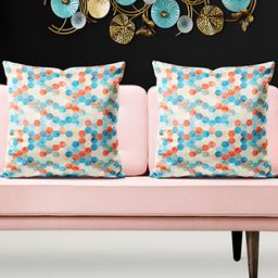 ArtzFolio White & Blue 5 Pieces Geometric Printed Square Cushion Covers-image-106