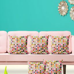 ArtzFolio Red and White 5 Pieces Geometric Printed Square Cushion Covers-20