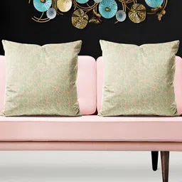 ArtzFolio Cream & Green 5 Pieces Floral Printed Square Cushion Covers-picture-7
