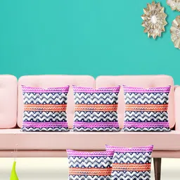ArtzFolio Pink & White 5 Pieces Geometric Square Cushion Covers-image-45