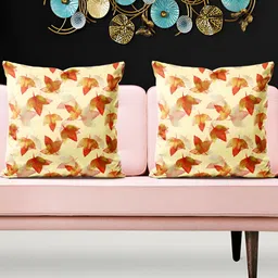 ArtzFolio Cream & Orange 5 Pieces Floral Printed Square Cushion Covers-image-74