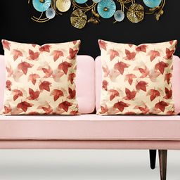 ArtzFolio Beige & Red 5 Pieces Square Cushion Covers-49