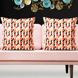 ArtzFolio Cream & Black 5 Pieces Geometric Printed Square Cushion Covers-image-64