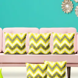 ArtzFolio Yellow 5 Pieces Printed Square Cushion Covers-7
