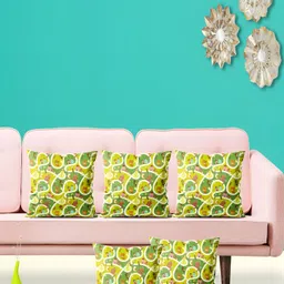 ArtzFolio Green & Yellow 5 Pieces Abstract Square Cushion Covers-image-40