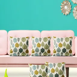ArtzFolio Off White & Green 5 Pieces Floral Printed Square Cushion Covers-image-88