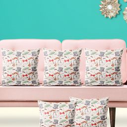 ArtzFolio Off White & Red 5 Pieces Printed Square Cushion Covers-image-7