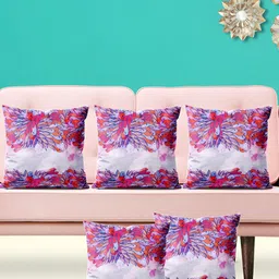 ArtzFolio White & Pink Floral 5 Pcs Square Cushion Covers-picture-19