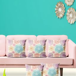ArtzFolio Blue & Cream 5 Pieces Geometric Printed Square Cushion Covers-image-85