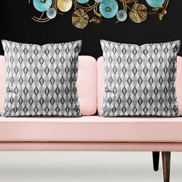 ArtzFolio Grey & Black 5 Pieces Geometric Printed Square Cushion Covers-31
