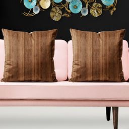 ArtzFolio Brown 5 Pieces Striped Square Cushion Covers-image-69