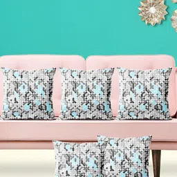 ArtzFolio Grey & Blue 5 Pieces Geometric Printed Square Cushion Covers-image-94