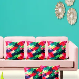 ArtzFolio Green and Pink 5 Pieces Abstract Printed Square Cushion Covers-11