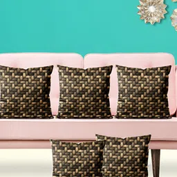 ArtzFolio Brown 5 Pieces Abstract Square Cushion Covers-image-3