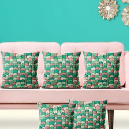 ArtzFolio Green & Brown 5 Pieces Printed Square Cushion Covers-image-98