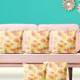 ArtzFolio White & Yellow 5 Pieces Floral Printed Square Cushion Covers-picture-8
