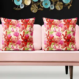 ArtzFolio Cream & Pink 5 Pieces Floral Printed Square Cushion Covers-image-52