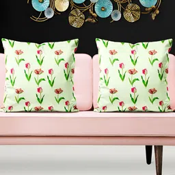 ArtzFolio Green & Pink 5 Pcs Floral Square Cushion Covers-image-58