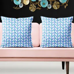 ArtzFolio White & Blue 5 Pieces Floral Square Cushion Covers-image-80
