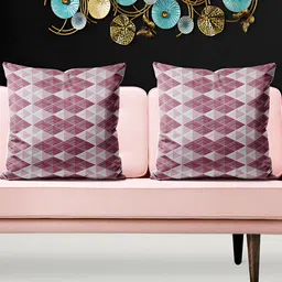 ArtzFolio Pink & Grey 5 Pieces Geometric Printed Square Cushion Covers-image-43
