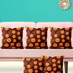 ArtzFolio Maroon & Yellow 5 Pieces Floral Square Cushion Covers-23