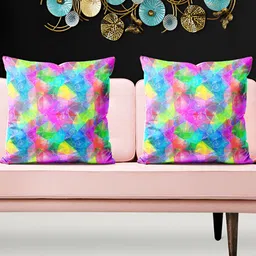 ArtzFolio Pink & Green 5 Pieces Abstract Printed Square Cushion Covers-image-9