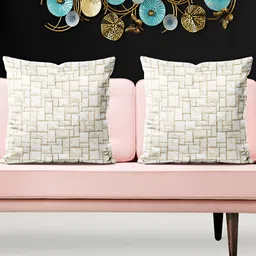 ArtzFolio White & Beige 5 Pieces Geometric Printed Square Cushion Covers-image-65