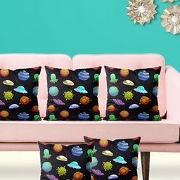 ArtzFolio Black & Blue 5 Pieces Abstract Printed Square Cushion Covers-image-89