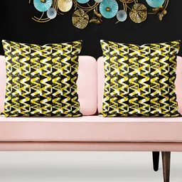 ArtzFolio Black and Yellow 5 Pieces Abstract Printed Square Cushion Covers-image-6