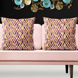 ArtzFolio White & Red 5 Pieces Geometric Square Cushion Covers-8