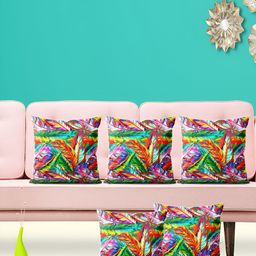 ArtzFolio Green & Red 5 Pieces Floral Printed Square Cushion Covers-image-65