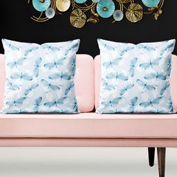ArtzFolio White & Blue 5 Pieces Printed Square Cushion Covers-20