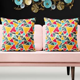 ArtzFolio Yellow & Blue 5 Pieces Geometric Printed Square Cushion Covers-image-63
