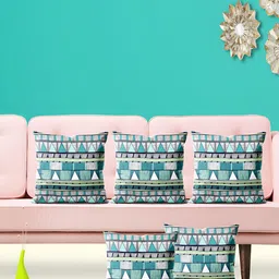ArtzFolio Blue & White 5 Pieces Geometric Printed Square Cushion Covers-image-80