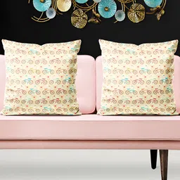 ArtzFolio Cream & Brown 5 Pieces Printed Square Cushion Covers-13