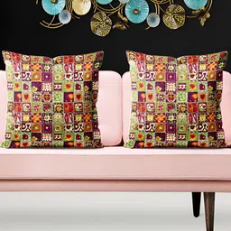 ArtzFolio Green & Purple 5 Pieces Abstract Printed Square Cushion Covers-picture-6