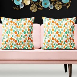 ArtzFolio White & Orange 5 Pieces Floral Printed Square Cushion Covers-image-97