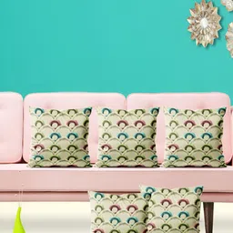 ArtzFolio Green & Blue 5 Pieces Self Design Square Cushion Covers-17