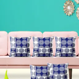 ArtzFolio Navy Blue & White 5 Pieces Ethnic Motifs Square Cushion Covers-image-63