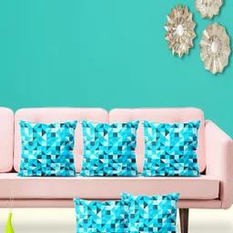 ArtzFolio Blue & White 5 Pieces Geometric Square Cushion Covers-image-74