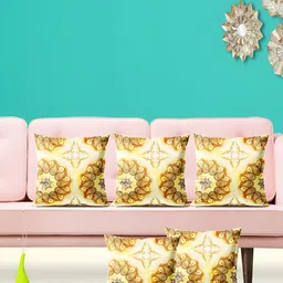 ArtzFolio Brown 5 Pieces Geometric Square Cushion Covers-image-44