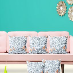 ArtzFolio White & Orange 5 Pieces Printed Square Cushion Covers-image-58