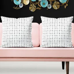 ArtzFolio White & Black 5 Pieces Polka Dot Printed Square Cushion Covers-picture-18