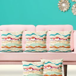 ArtzFolio Beige & Orange 5 Pieces Printed Square Cushion Covers-image-54