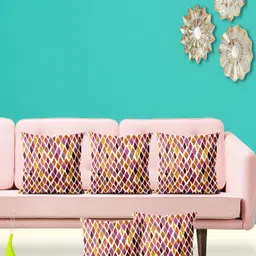 ArtzFolio Purple and Yellow 5 Pieces Geometric Printed Square Cushion Covers-image-6