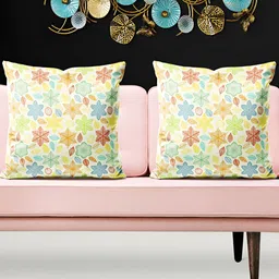 ArtzFolio White & Green 5 Pieces Printed Square Cushion Covers-image-104